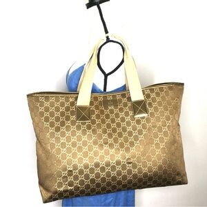 Gucci authentic large tote bag brown gold monogram canvas